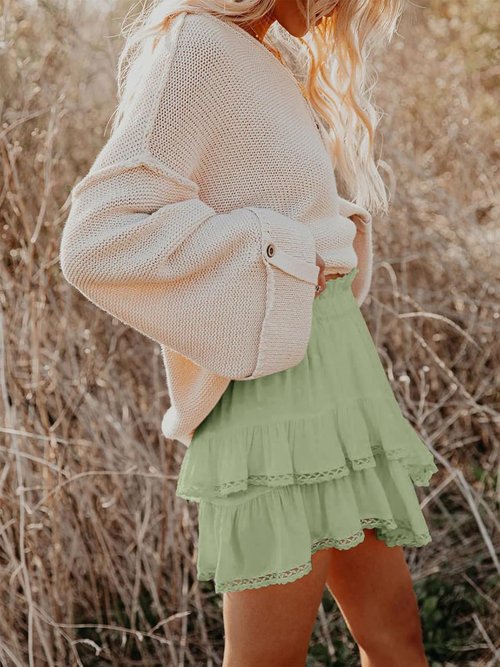 Aoudery Flowing Shorts - Women's Casual Boho Ruffle Tiered Skorts | High Waist Mini Golf & Tennis