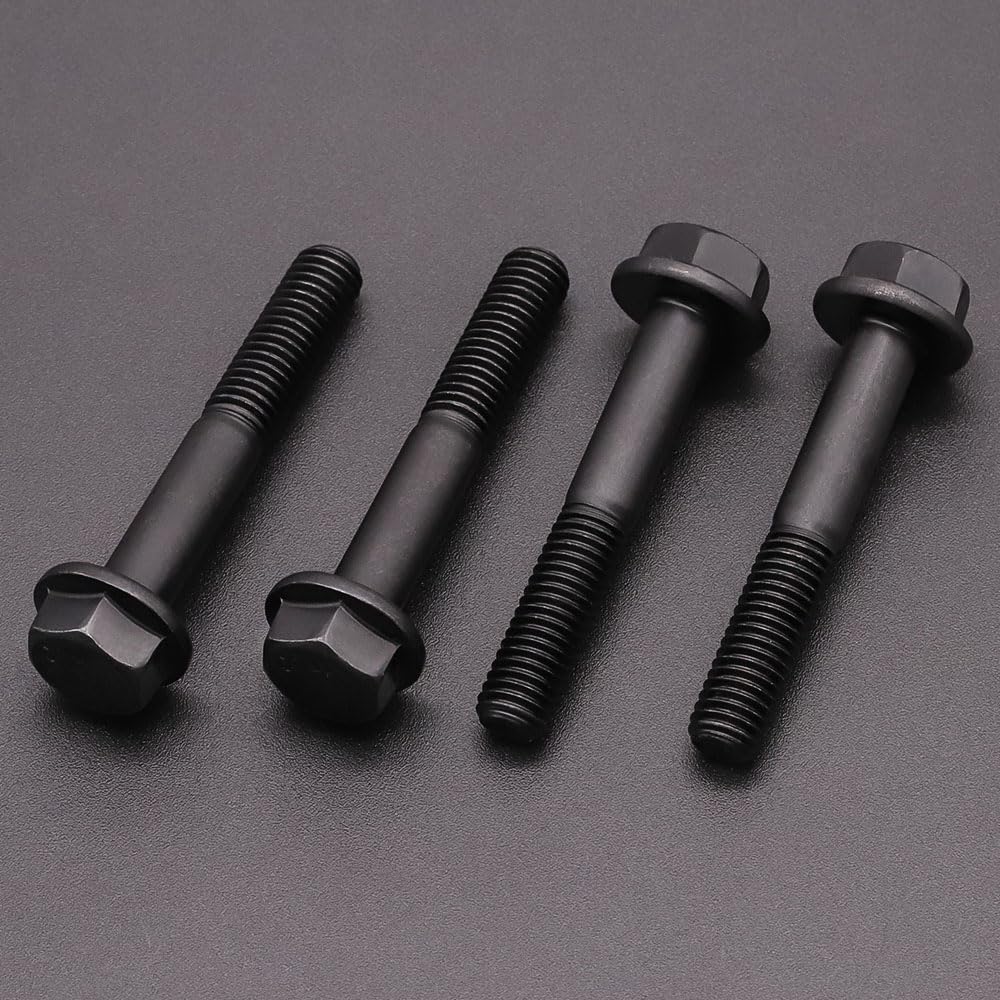 M12-1.75 x 80mm (4 Pack) Flanged Hex Head Bolts, Hexagon Flange Screws, Black Oxide Finish, 10.9 Grade Alloy Steel, Motocycle Car Bolts Replacements, Partial Thread
