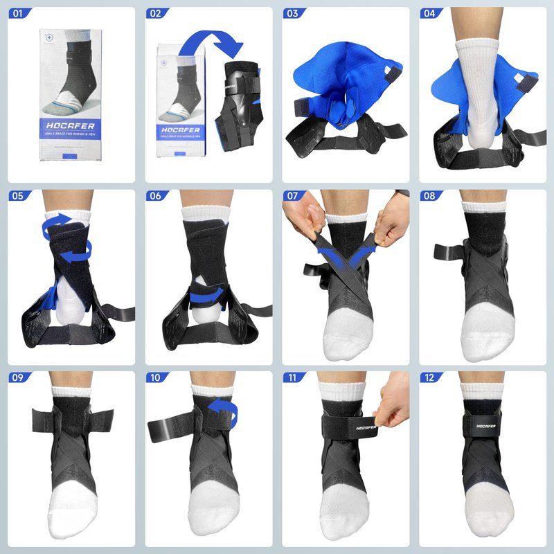 Hocafer Left Ankle Brace for Women & Men - Ankle Support Sprained Ankle Brace for Achilles,Tendon,Sprain,Injury Recovery,Ankle Support Brace for Running, Basketball, Football (Black,L,Left)