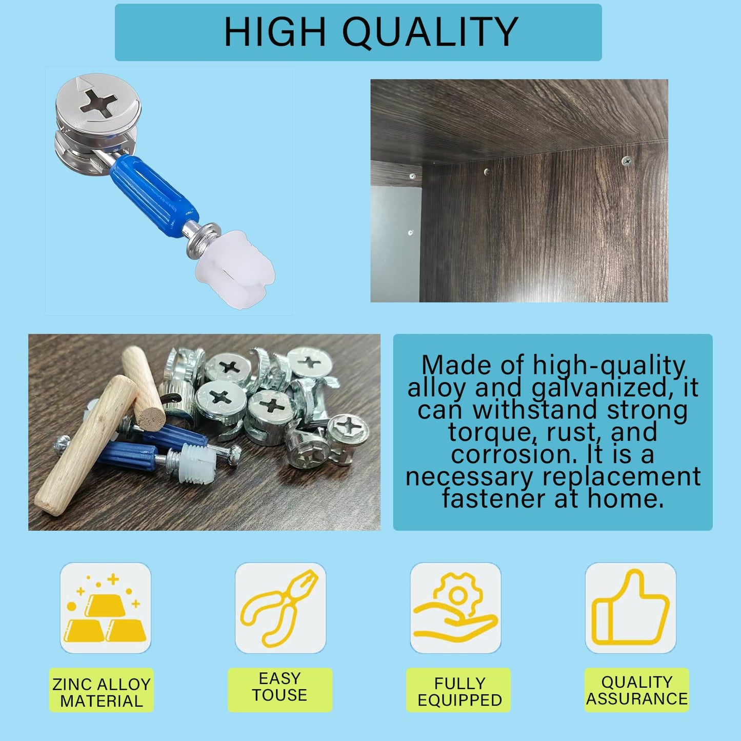 TayFeim124 Pcs Cam Lock Screws and Nuts,Cam Locks for Furniture Hardware Spare Parts, 3 in 1 Cam Connecting Fittings, Bolts dowels, Twist Lock Fasteners for Cabinet Drawer Dresser