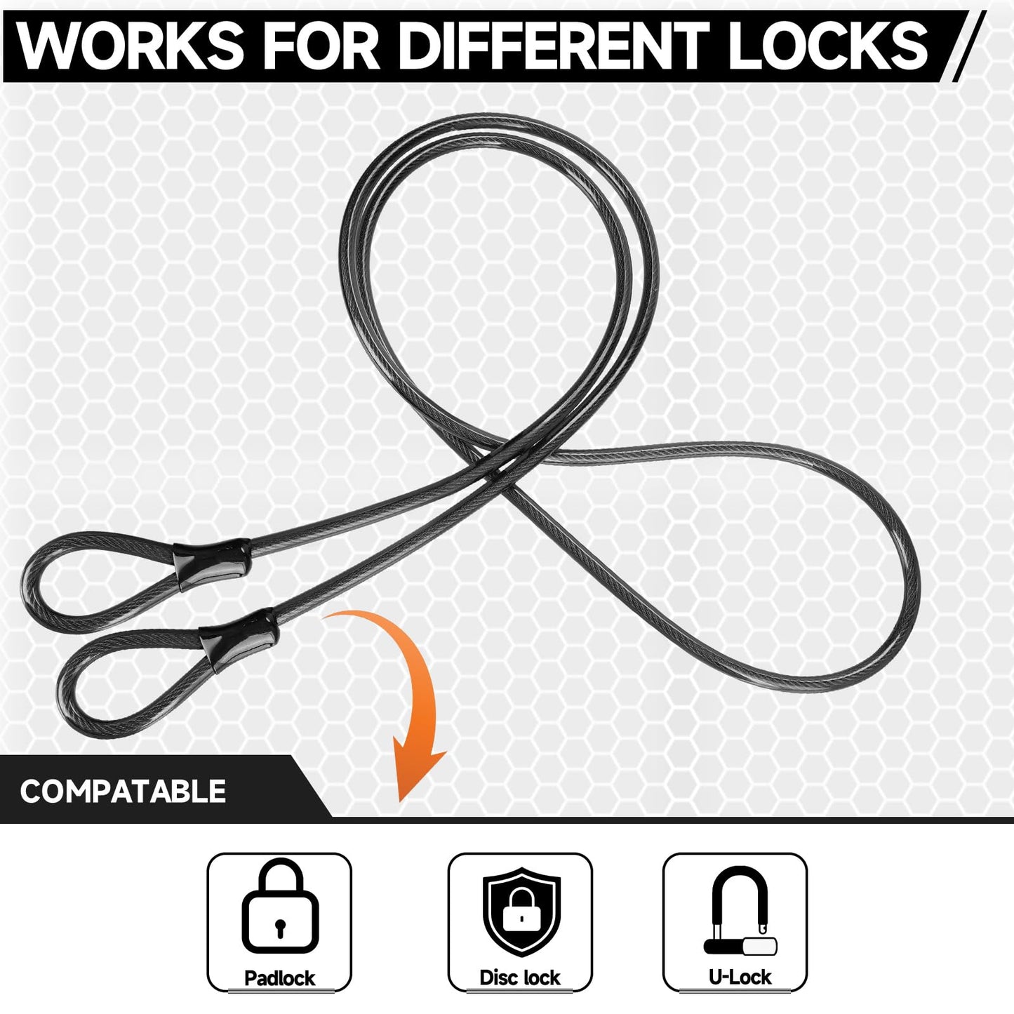 FEUOWEL Bike Lock Cable, 10mm Thick/4FT Long Heavy Duty Security Cable with Loops, Vinyl Coated Cut Resistant Anti-Theft Bike Cable Lock Security Chain Bike Steel Cable (4ft, 7ft, 15ft Available)