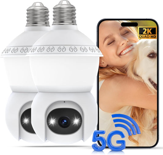360° PTZ Light Bulb Camera - 3MP WiFi Security Camera with Night Vision & AI Detection