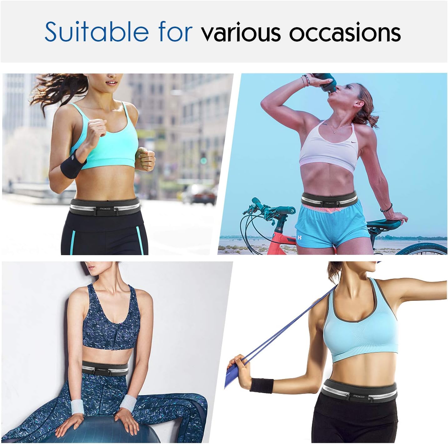 MoKo Sports Running Belt - Sweatproof Reflective Waist Pack for Fitness | Fits iPhone 11/11 Pro Max & Galaxy Note 10