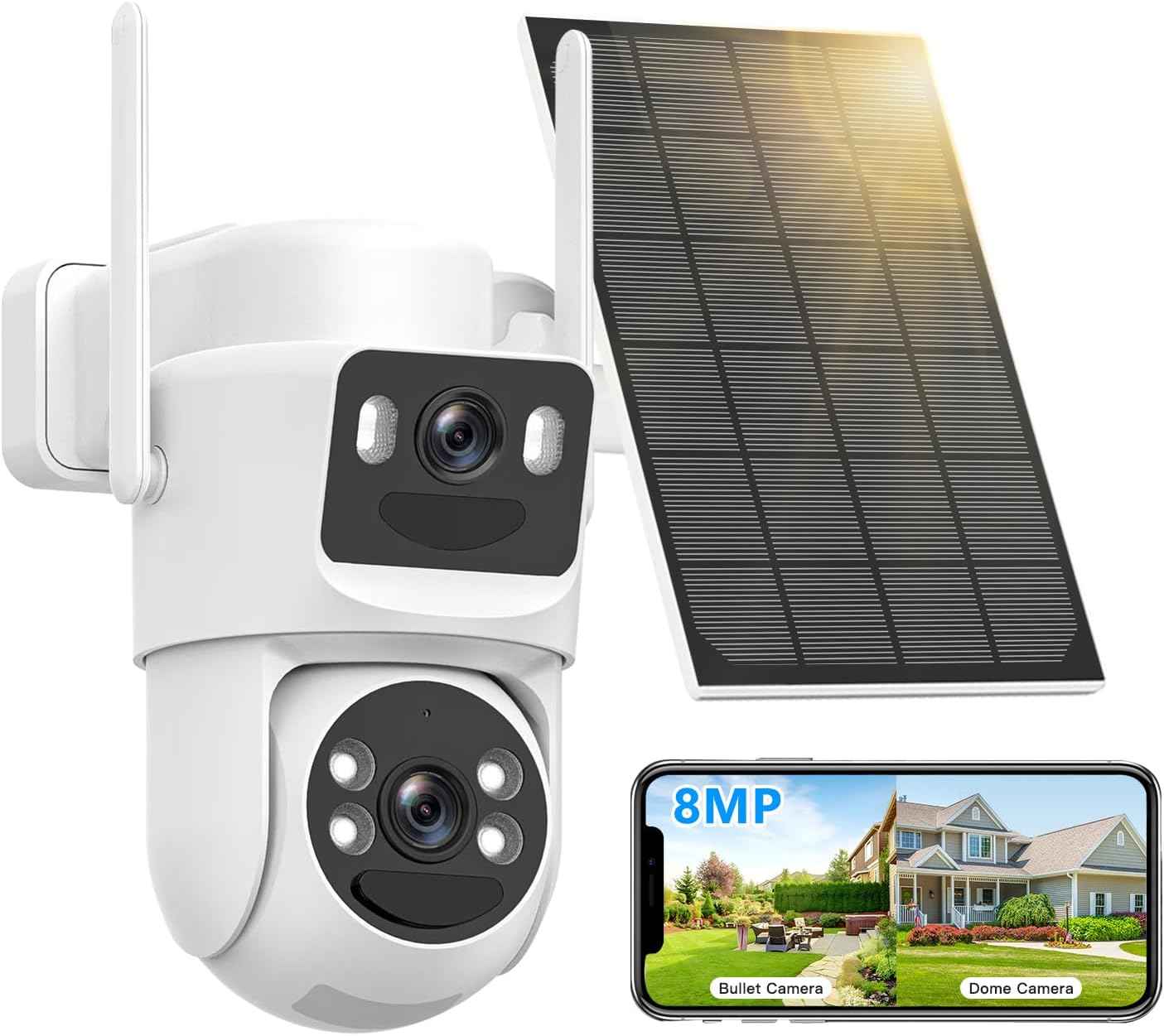 4K Wireless Solar Security Camera - Dual Lens Bullet & 360° PTZ Outdoor Surveillance