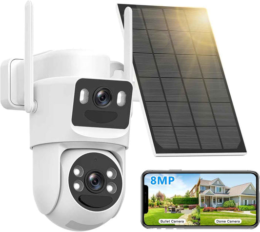 4K Wireless Solar Security Camera - Dual Lens Bullet & 360° PTZ Outdoor Surveillance