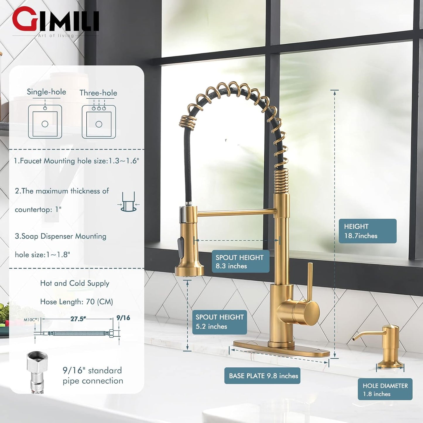 Matte Black Kitchen Faucet with Soap Dispenser - Commercial Single Handle Pull Down Sprayer
