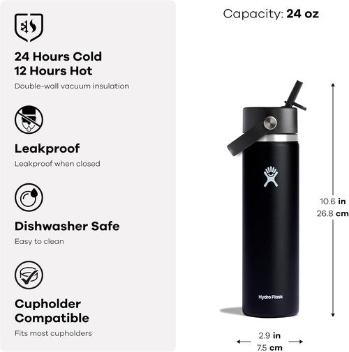 Hydro Flask Water Bottle - Insulated Stainless Steel - 24 Oz Coconut Cream with Flex Straw Lid