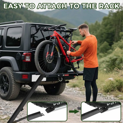 Upgraded Heavy Duty Bike Rack Loading Ramp with Two Types of Hooks, Mopeds Ramps, Foldable E-Bike Ramp, Compatible with YE/RL Ebike Rack and Kuat/CC Vehicle-Mounted Bicycle Racks Holds Up to 150 LBS