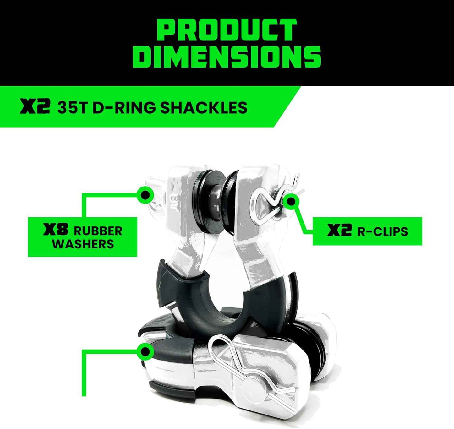 Heavy-Duty Rhino USA Super D Ring Shackles 2-Pack - 70,548lb Break Strength for Towing & Off-Road Recovery (Red)