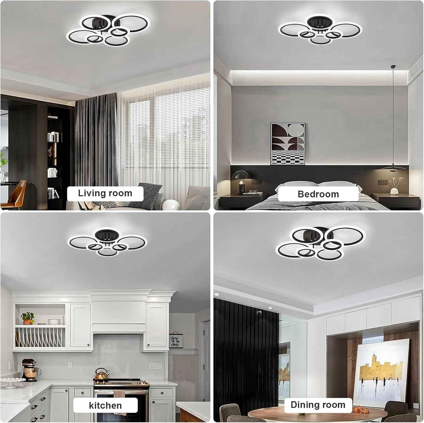 Modern LED Flush Mount Ceiling Light - 4 Rings 4000K Fixture for Kitchen & Living Room
