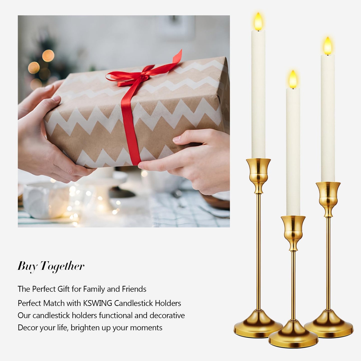 Upgraded Real Wax LED Flameless Taper Candles with Remote, KSWING 2 PCS Ivory Candlesticks Battery Operated 3D Flickering - 9.6" Long Realistic Fake Candle Sticks for Home/Wedding/Fireplace Xmas Decor
