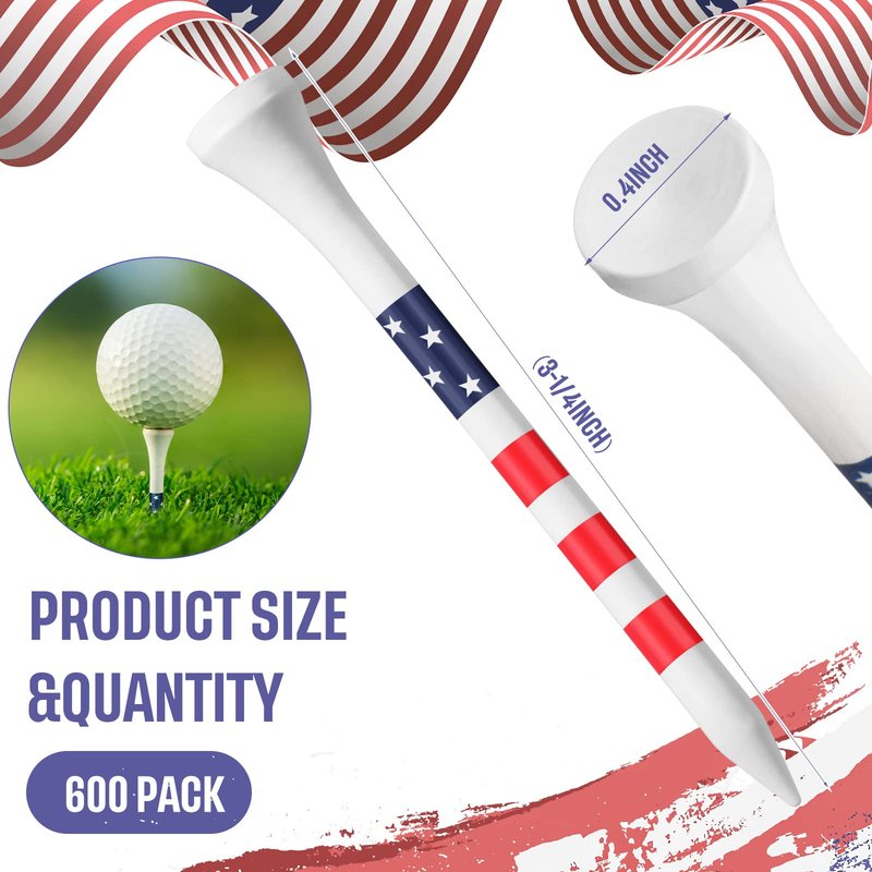 Mudder 600 Pcs 3-1/4" Golf Tees USA American Flag Golf Tees Bulk Long Bamboo Red White and Blue Patriotic Tee for Men Women(Chic)