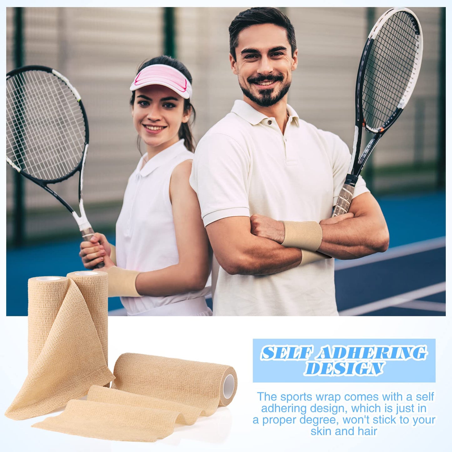Nuanchu 3 Pcs Self Adhesive Cohesive Wrap Bandages 6 Inches x 5 Yards Non Woven Athletic Tape Breathable Self Adherent Bandage Wrap Elastic Sports Gauze Rolls Tape for Wrists, Knee, Ankle(Beige)