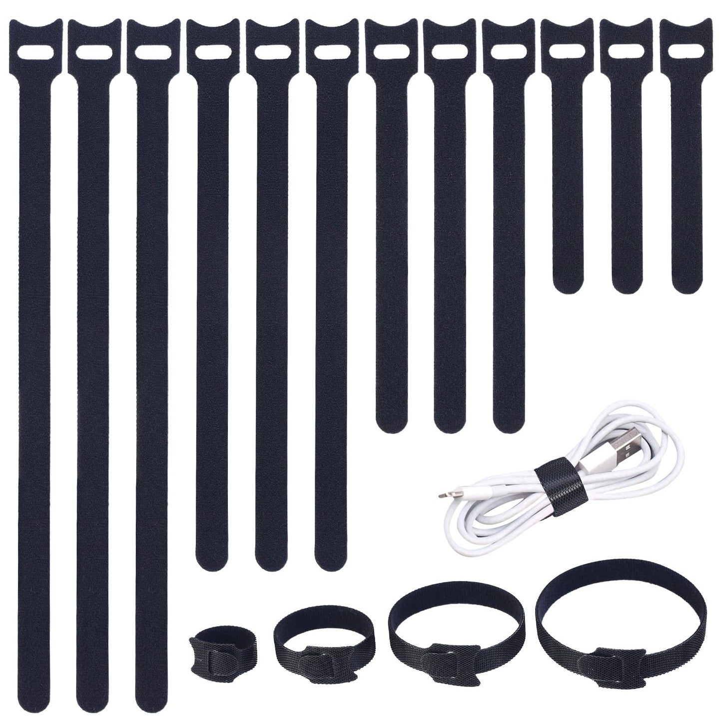 MVYC 200PCS Reusable Cable Ties Wire Ties Cord Organizer Cable Organizer Adjustable Cable Management Black 4+6+8+10 inch