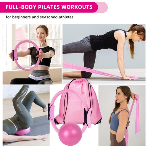 Home Pilates Essentials Kit for Women, Equipment Set with 9 Inch Yoga Ball,Figure 8 Resistance Band,Pilates Bands & Accessories, Ring and Ball Set for Beginners Home Workouts