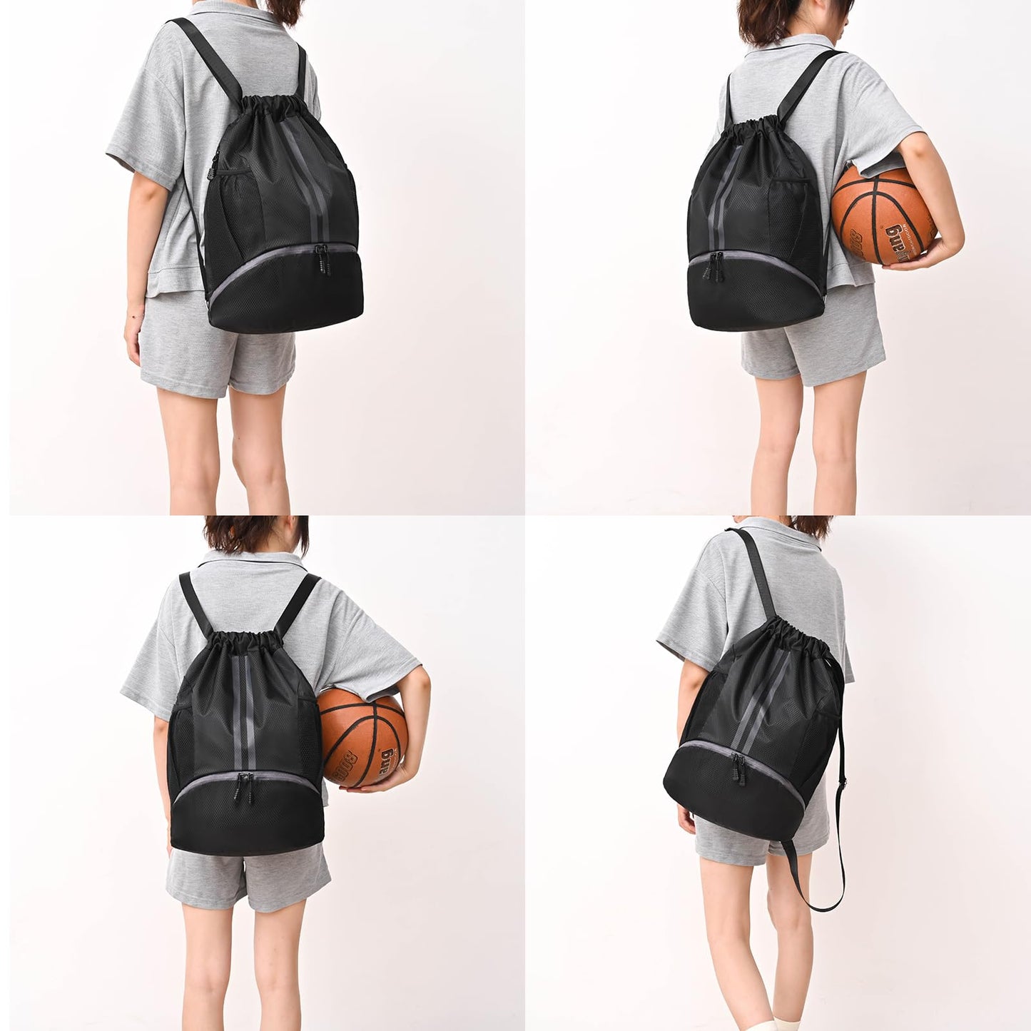 LOKAPEGY Drawstring Gym Bag for Men, Waterproof Drawstring Backpack for Women, Swim with Shoes Compartment, Pull String Sport Bag for Soccer and Basketball. (Orange)