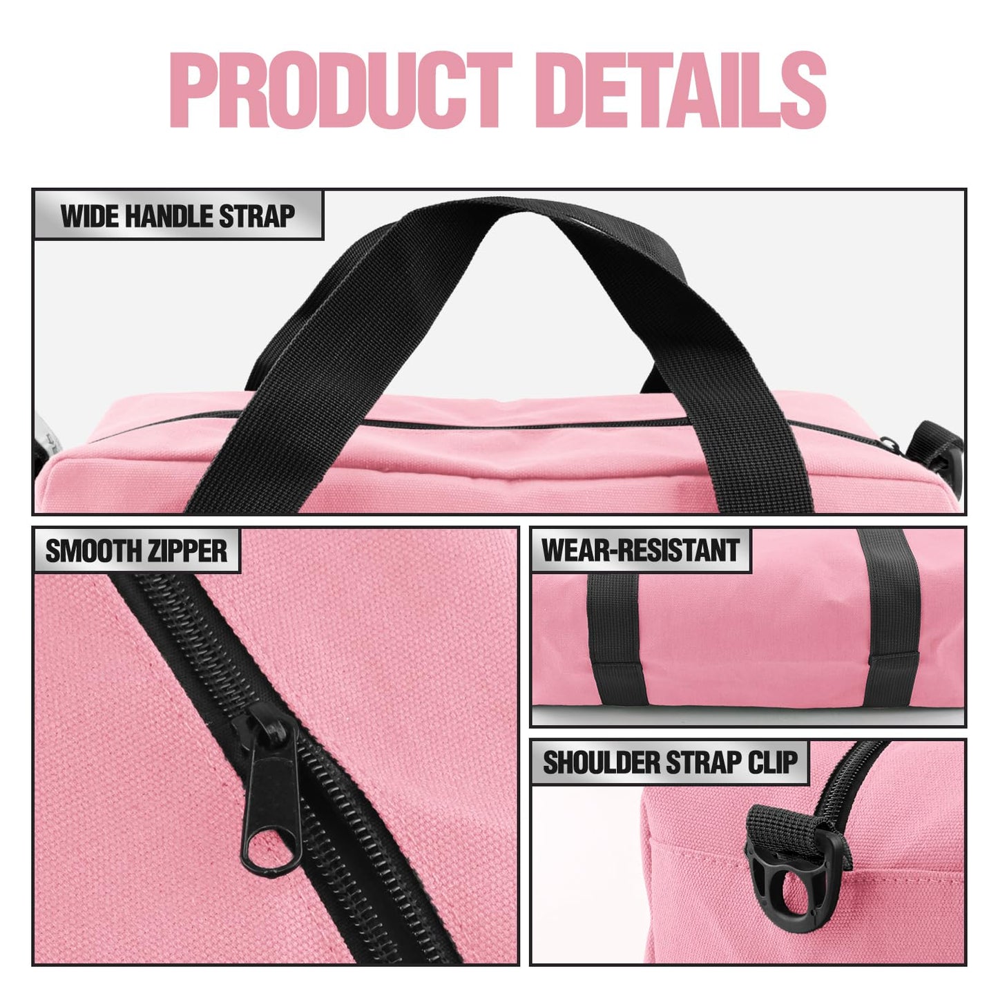 Small Tool Bag, Canvas Tool Storage Bag, Large Capacity Multipurpose Zipper Soft Tote Organizer Pouch for Electrician, Plumbing, Gardening,Tools Bags for Men (Pink, 13 Inch)