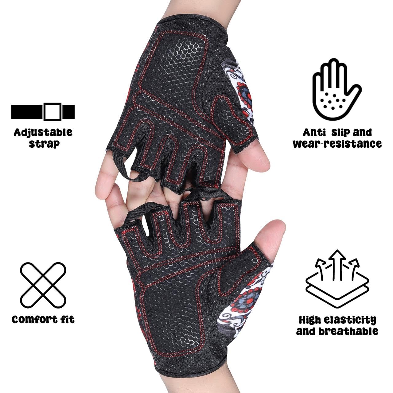 Xtylo Int Workout Gloves for Men & Women Weight Lifting Gloves with Wrist Support, Full Palm Protection, Non-Slip Grip–Gym,Training, Rowing, Cycling, Fitness Sizes S,M,L,XL (Red & Black, Large)