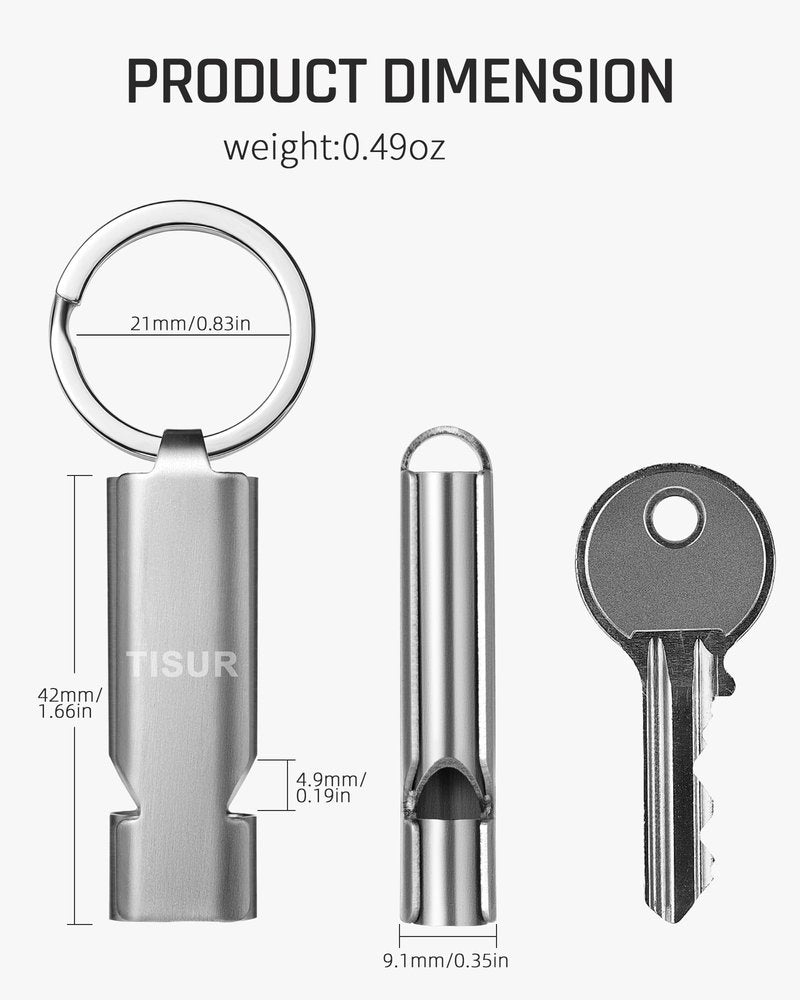 TISUR Loud Emergency Whistles,125db+ Lifeguard Safety Whistle Keychain for Surviva Camping Hiking dog whistle (Stainless (2-Pack))