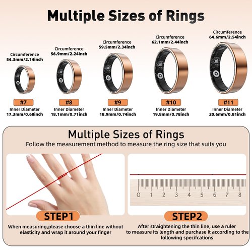 SARUNN ER Smart Ring with Sleep Monitoring, Step Counting, Heart Rate, Blood Oxygen for iPhone and Android, No Subscription Fee, IP68 Waterproof Health Tracker (Black, 11)