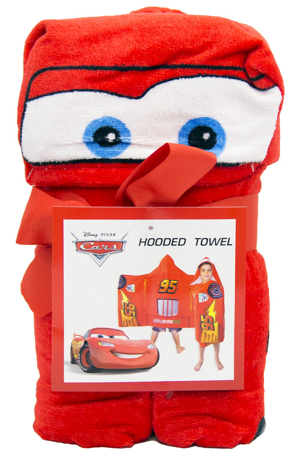 Jay Franco Kids Hooded Towel – 22" x 51" Super Soft Bath Wrap with 3D Hood, Classic Characters, Beach, Pool & Travel, Official Licensed, Red - Cars
