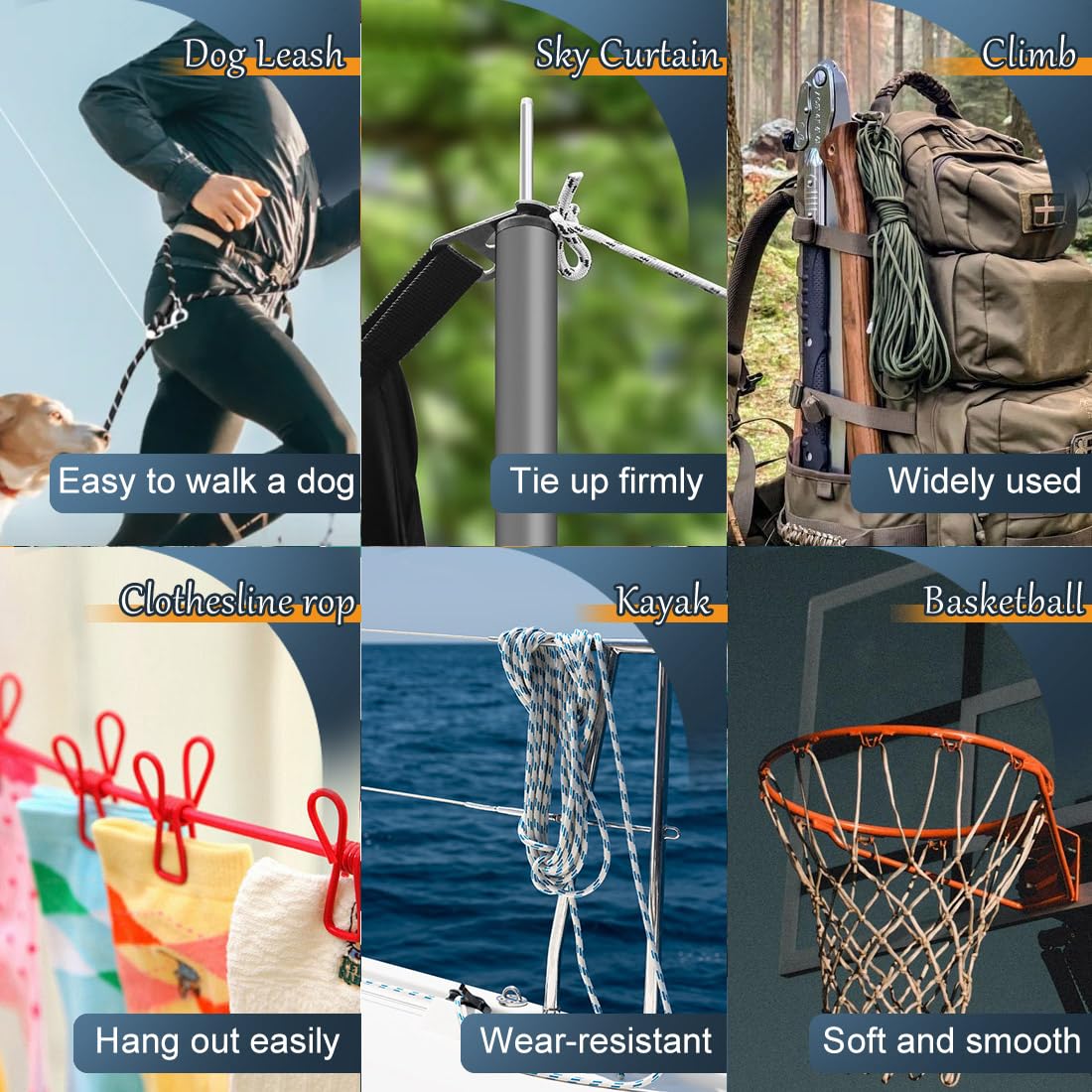 SMART&CASUAL 100 ft 1/4" Polyester Rope (Comparable to Nylon Rope) Poly Strong Utility Cord for Clothes Line Flag Pole Camping Crafting (Orange)