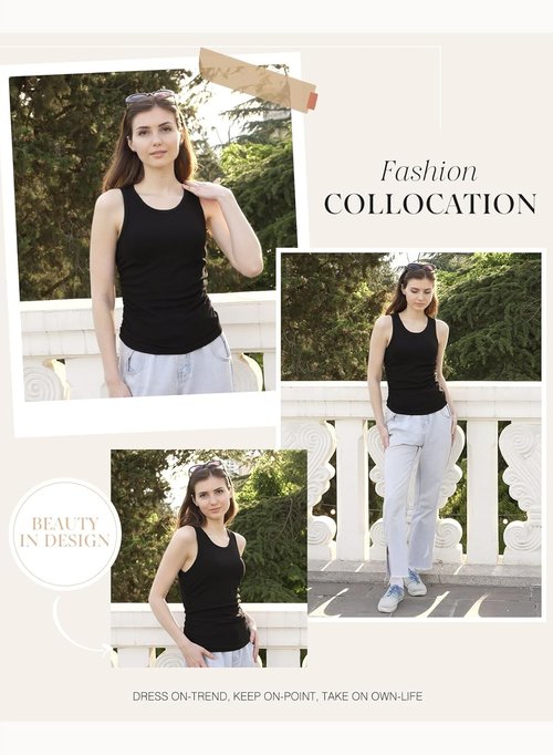 Dokotoo Women's Sleeveless Tank Top - High Neck Ribbed Knit Blouse with Side Ruched Design | Slim Fit