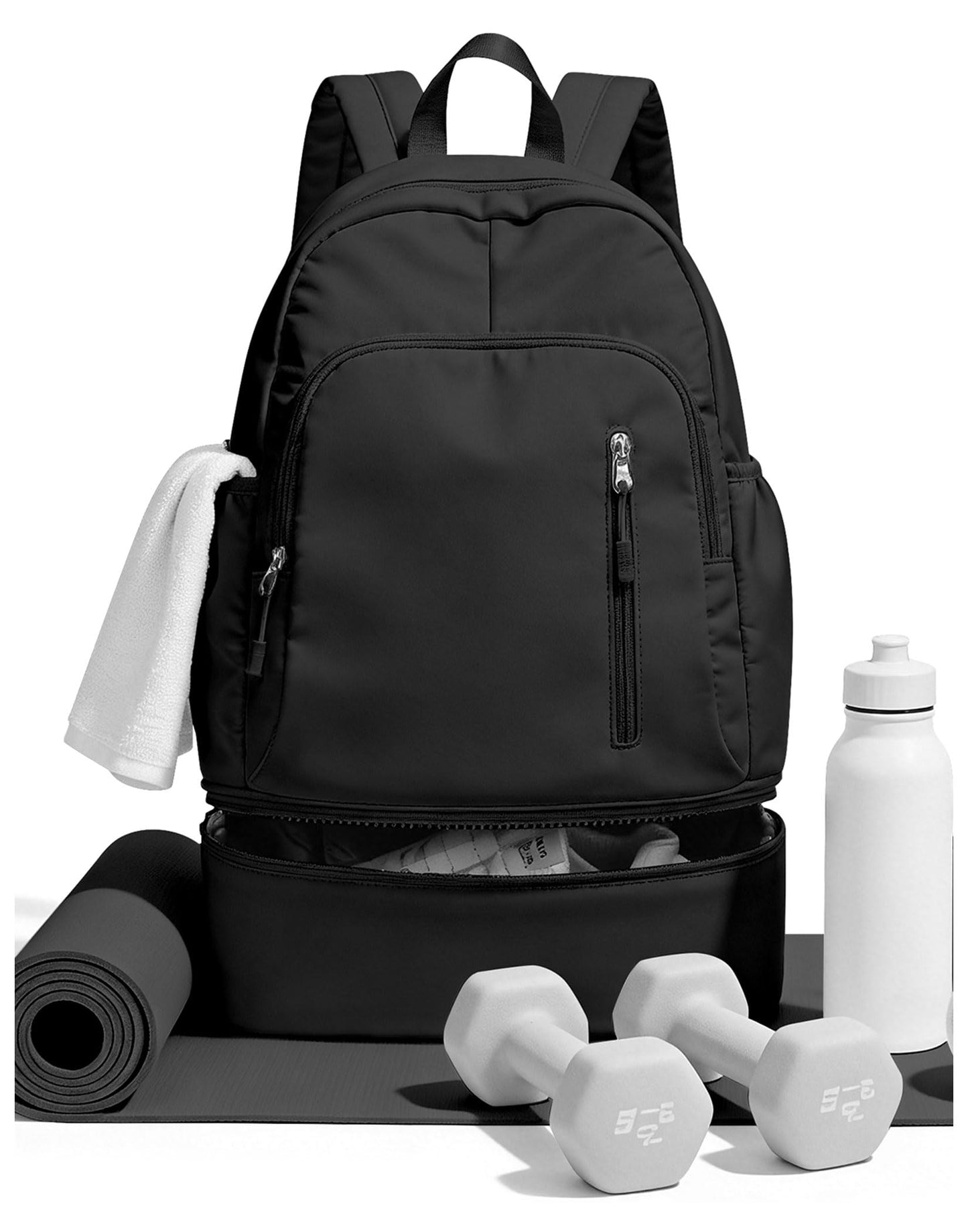 BJLFS Small Black Gym Backpack for Women Men, Waterproof Gym Track Bag with Expandable Shoe Compartment, Lightweight Mini Casual Daypack Sports Back Pack for Travel Hiking Dance Yoga Fitness Track