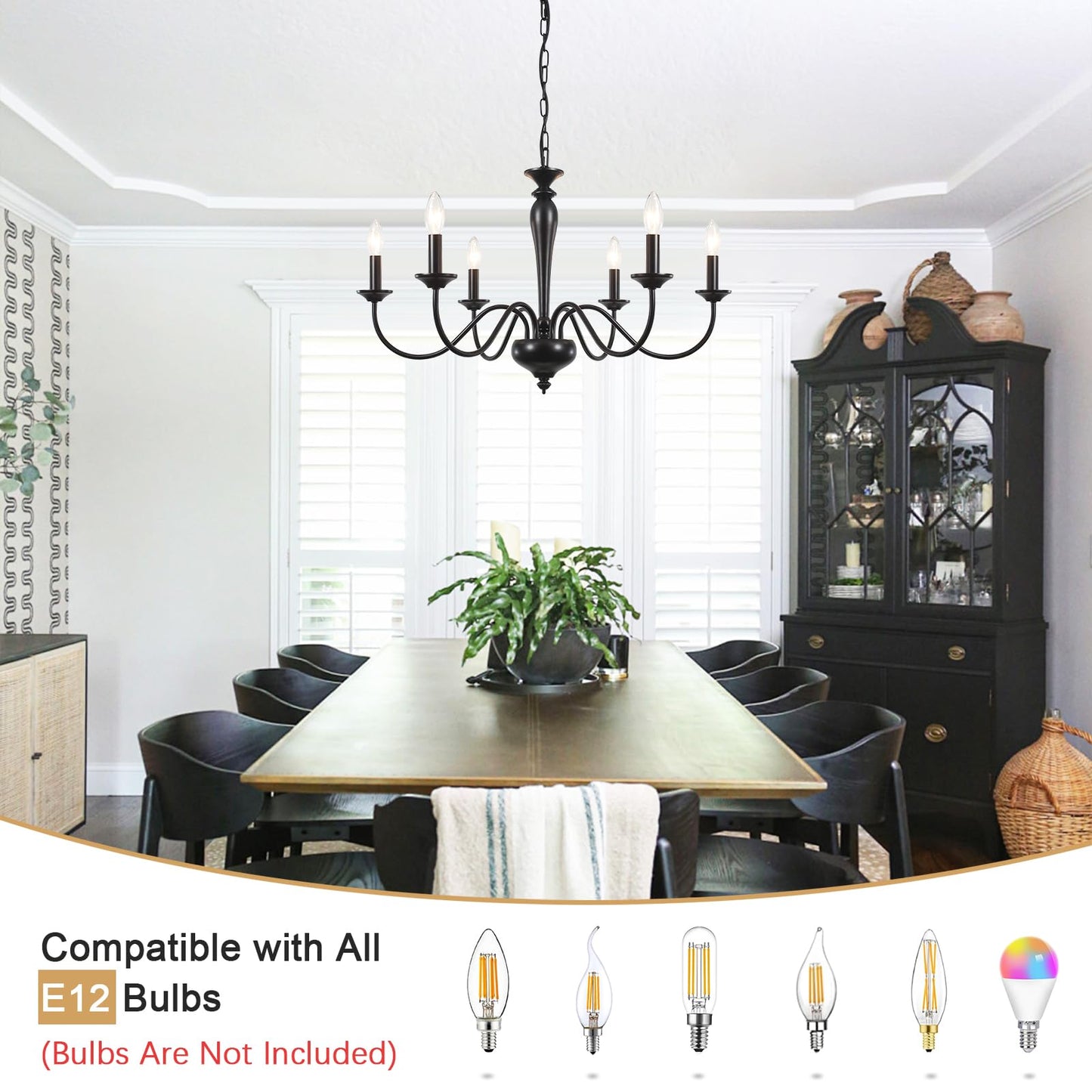 LIHHGFGS Farmhouse Chandelier for Dining Room 6 Lights Black Chandeliers Light Fixture Hanging Candle Iron Chandelier for Bedroom Kitchen Island Foyer Living Room Hallway