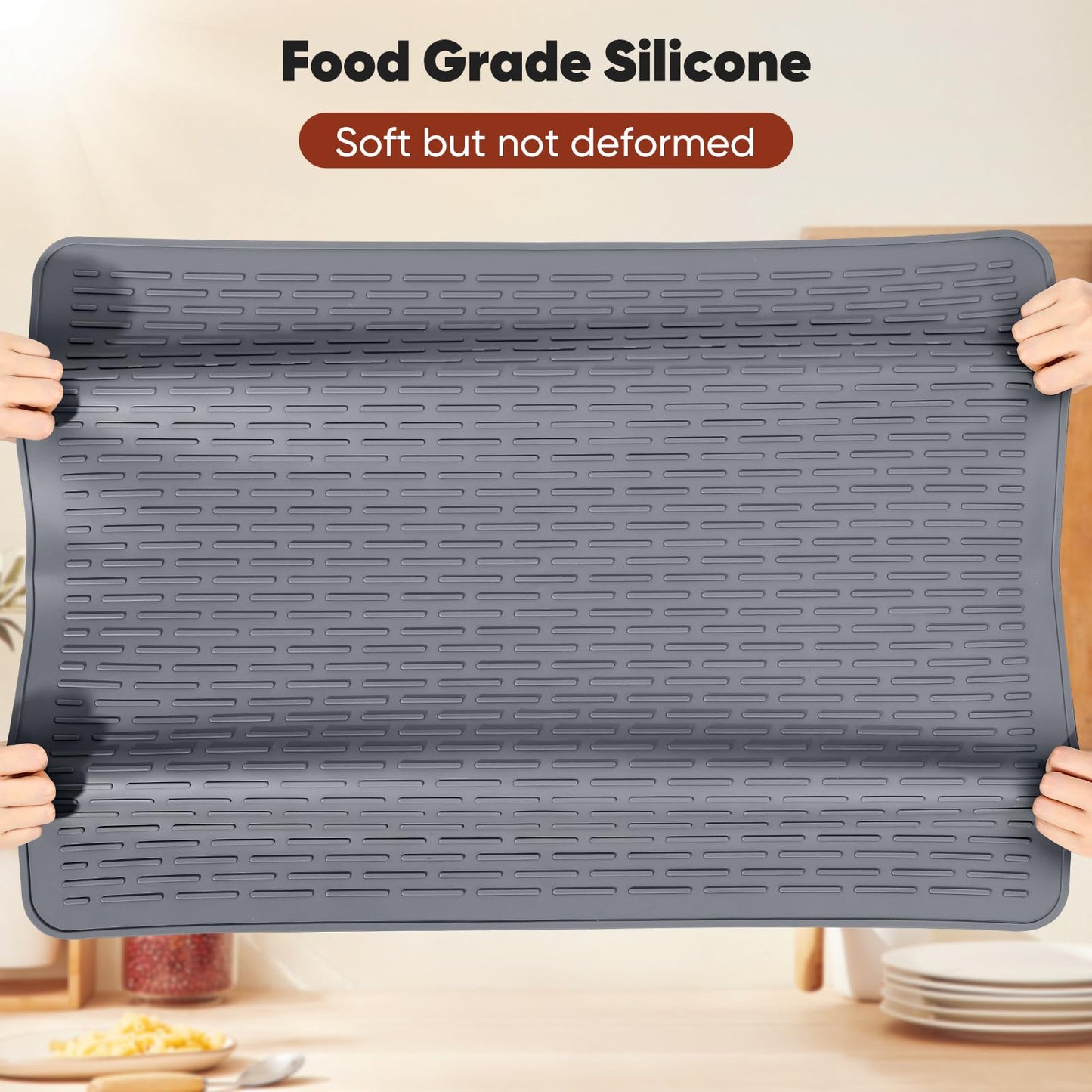 IKANFI Stove Top Cover for Electric Stove, Dish Drying Mat for Kitchen, Glass Cooktop Protector, Heat Resistant Waterproof Foldable Anti-Slip Silicone Mat (Gray, 30''L x 21''W)