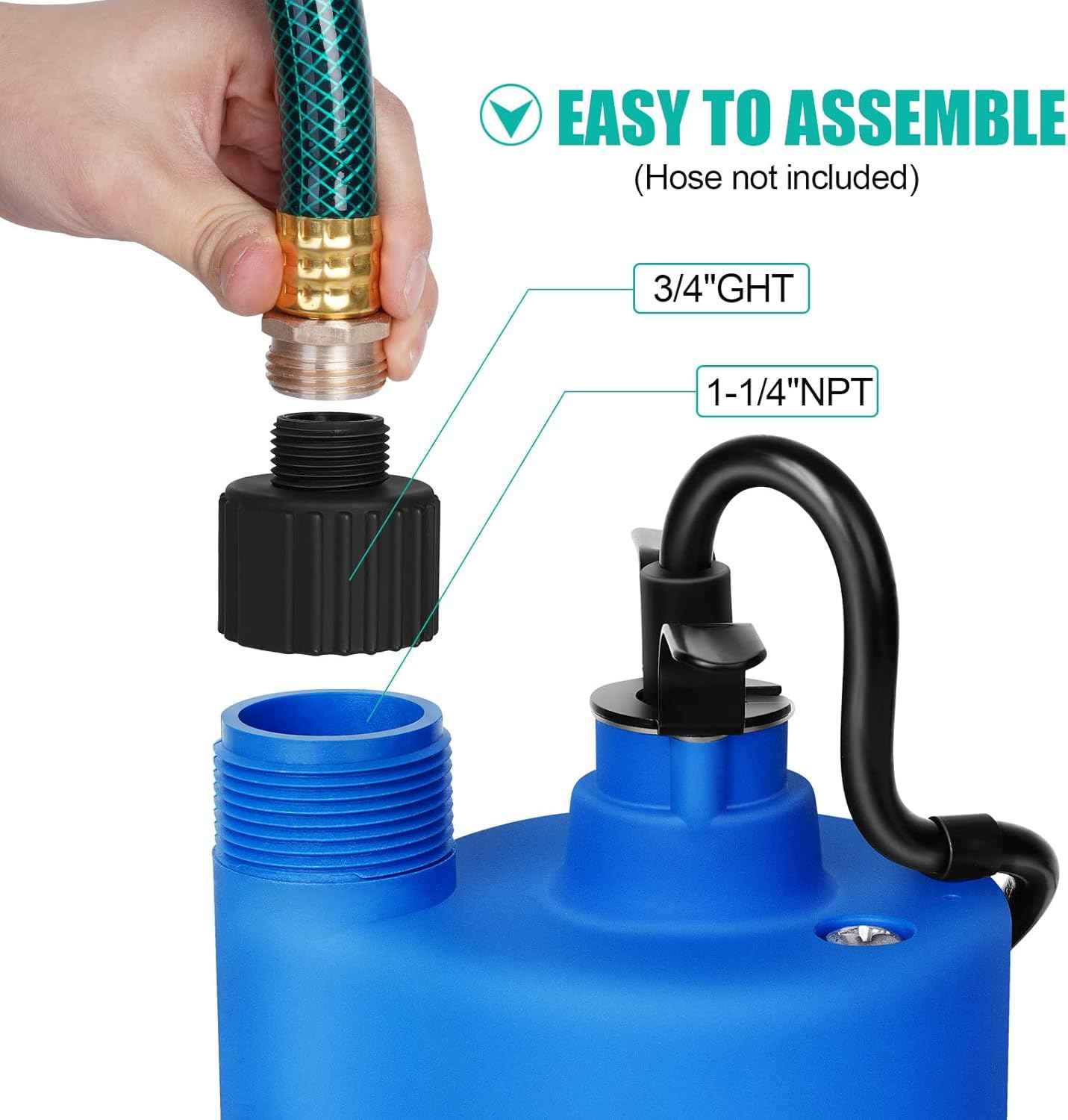1500GPH Submersible Water Transfer Pump - 12V Sump Pump with 20ft Power Cord