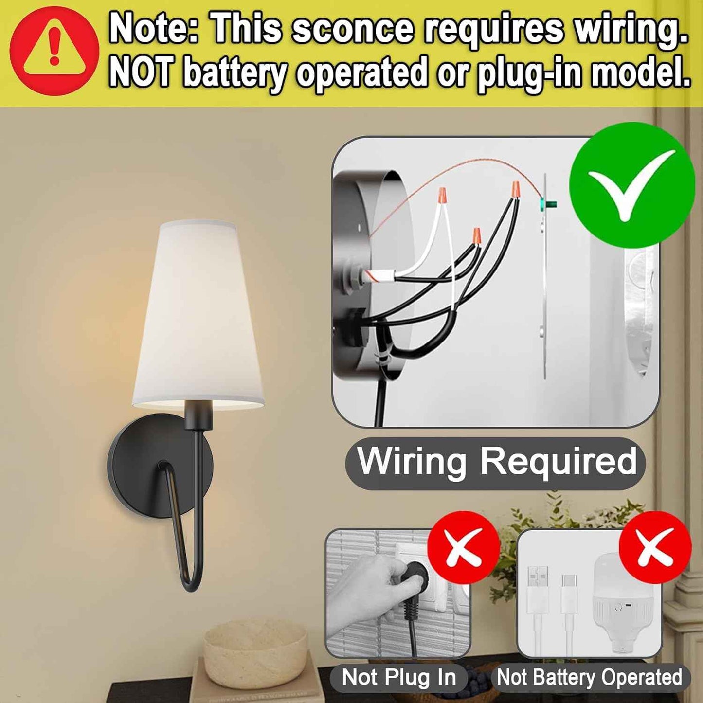 Gold Wall Sconce Lighting Fixture - Set of 2 Classic E12 Hardwired Lamps with Cream Shades