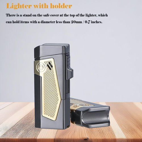 Reetsing 4 Torch Jet Flame Lighter with Punch & Holder - Refillable Butane Windproof Torch Lighter - Multi-Functional Lighter Accessory,Premium Gift for Men(Without Butane)