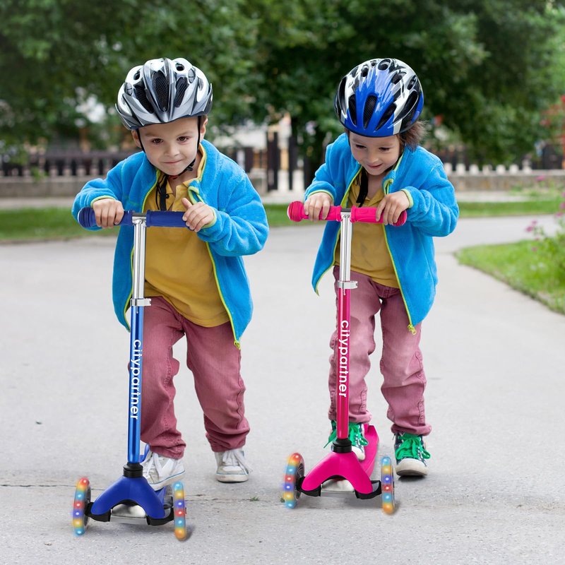 Kids Scooter, Children and Toddler 3 Wheel Kick Scooter for Boys & Girls Ages 2-5, LED Lighted Wheels and 3 Adjustable Height Handlebars, Lean-to-Steer (Pink)
