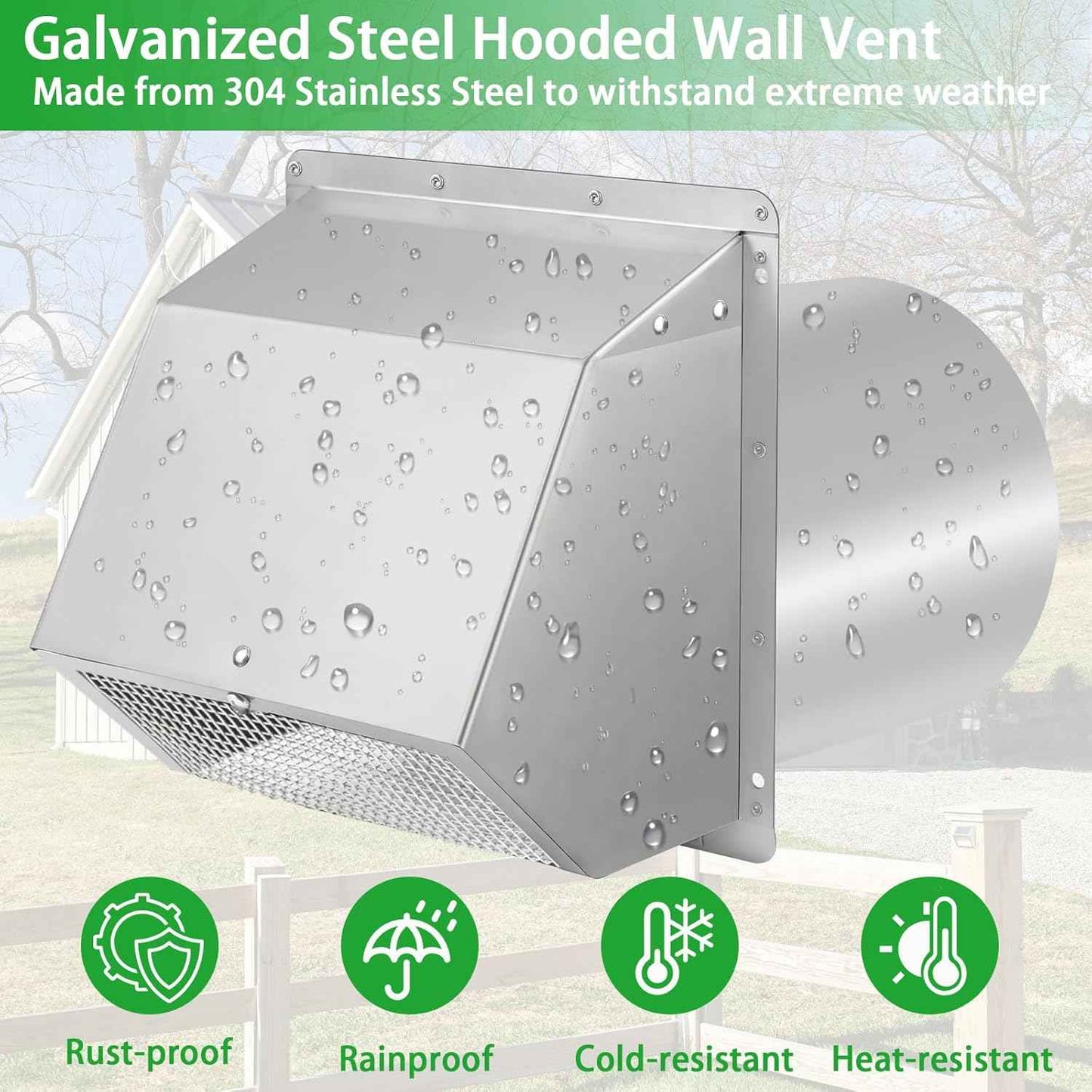 5-Inch Exterior Dryer Vent Cover with Screen & Damper - Galvanized Steel, Black