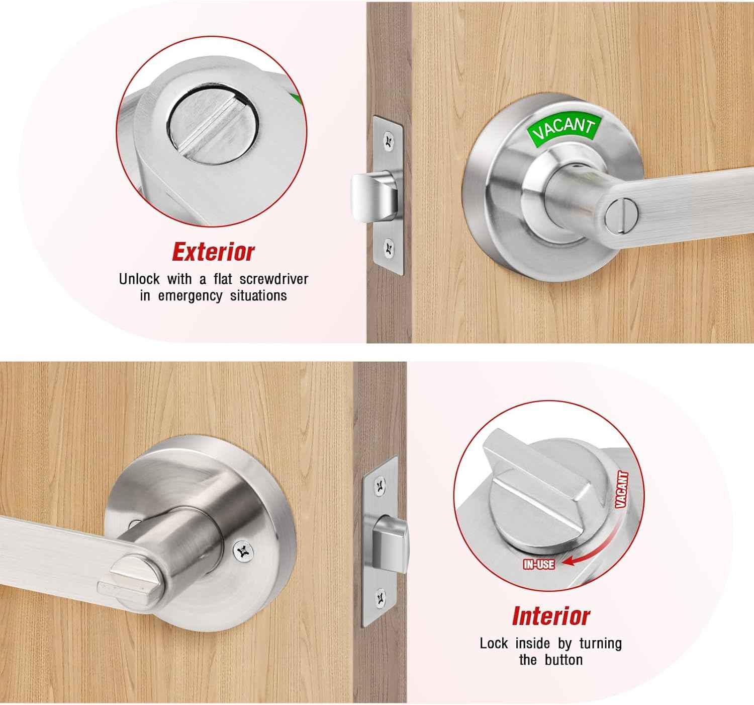 Commercial Grade Black Bathroom Privacy Door Lock - Vacant/Occupied Indicator for Restrooms