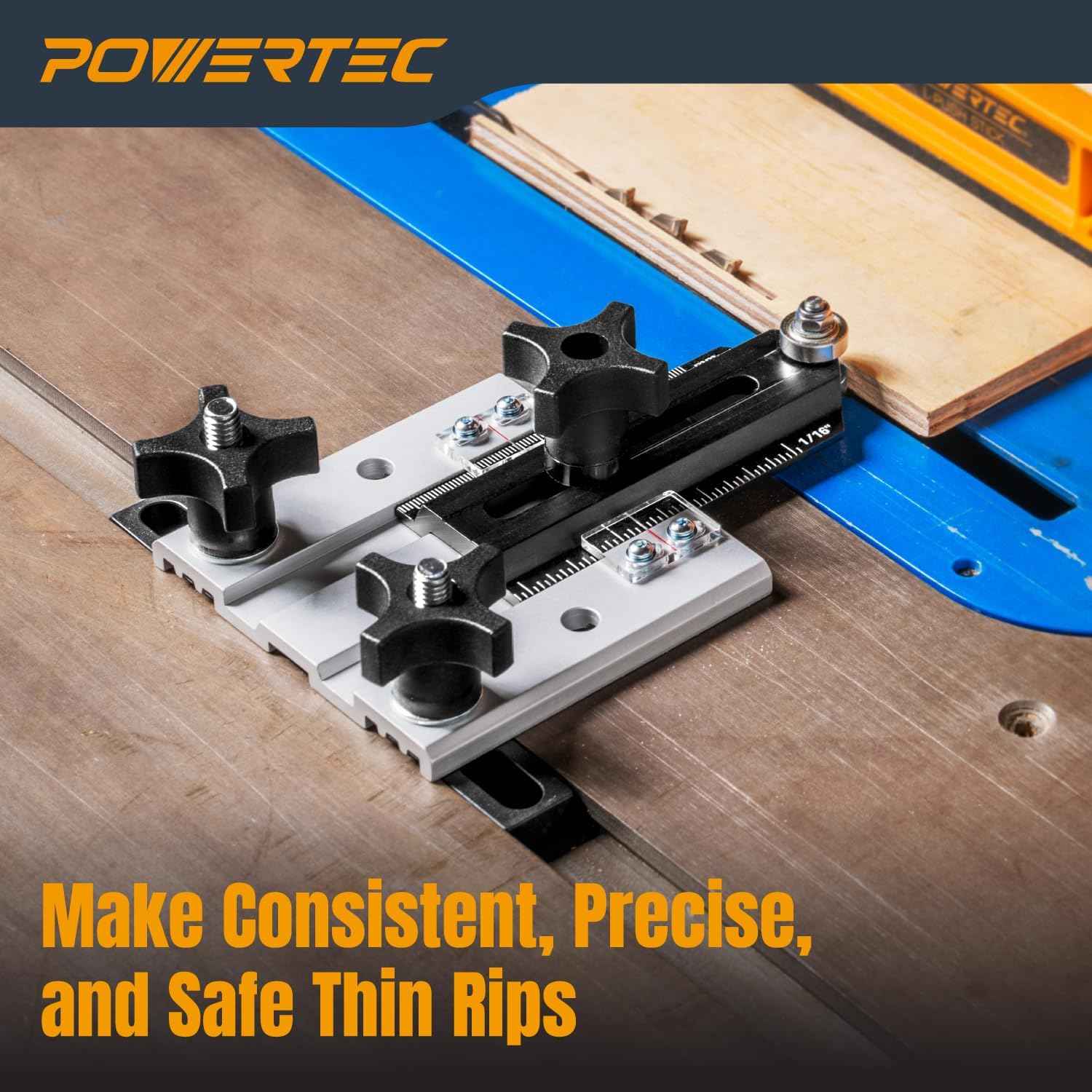 POWERTEC Adjustable Roller Stock Guide for Table Saw & Router - Enhance Safety & Reduce Kickback (Model 71935)