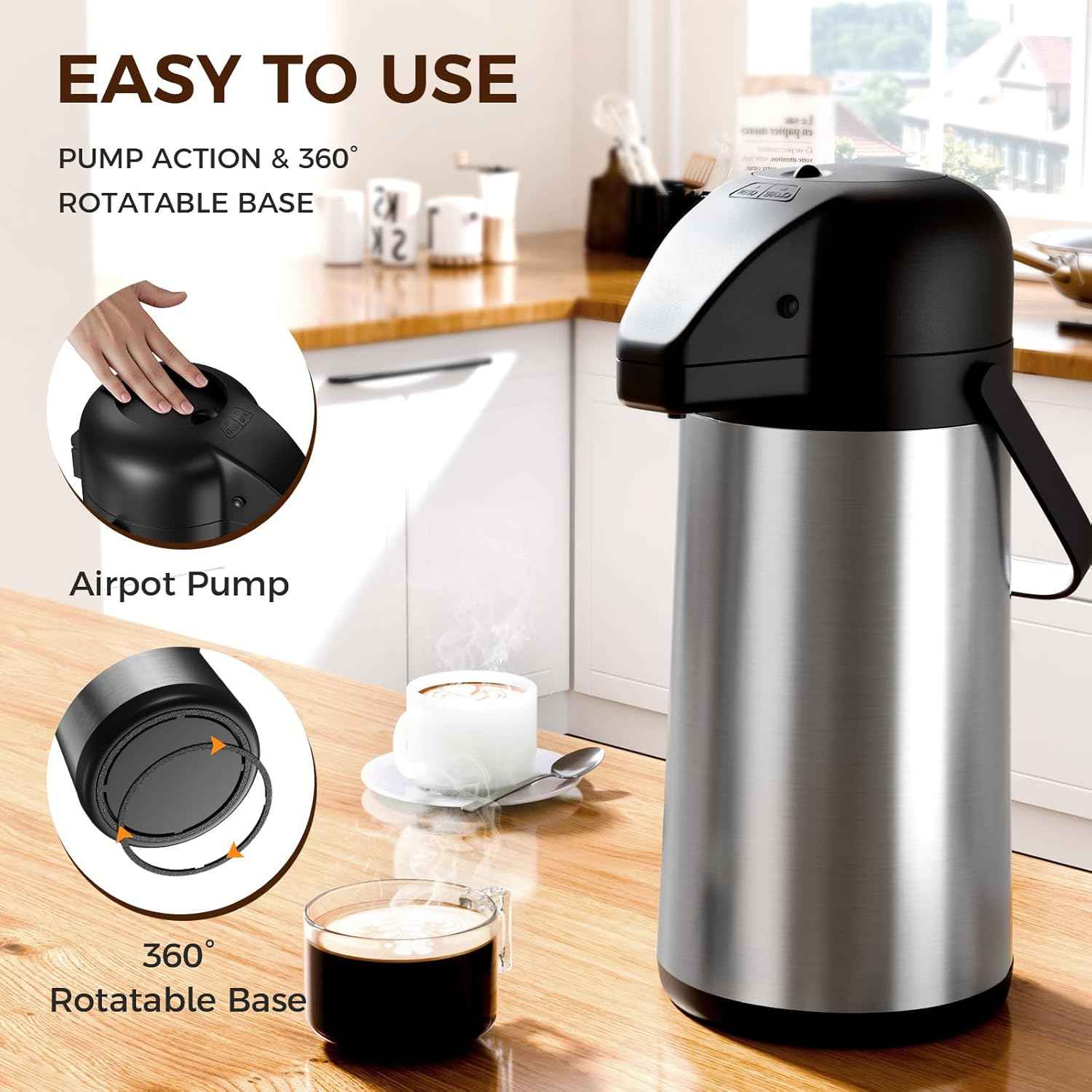 Large 102OZ Stainless Steel Coffee Carafe - Insulated Airpot Dispenser for Hot Drinks