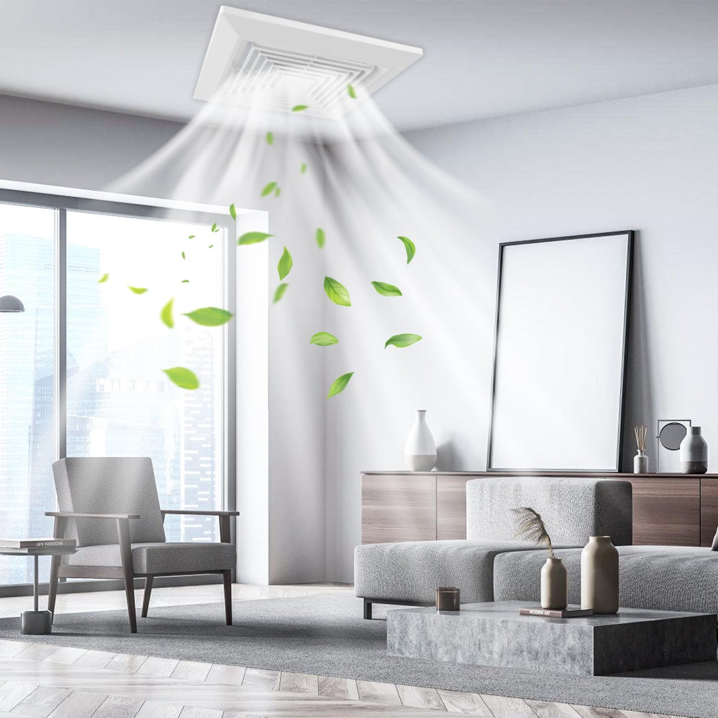 White 1 Piece (9 “x 9 ”Inch) Bathroom Exhaust Fan Cover with Spring, Square Ceiling or Wall Mounted Exhaust Fan, Ceiling Fan, Grille, Air Diffuser, Diverter Ventilation Hood, Replacement Accessories