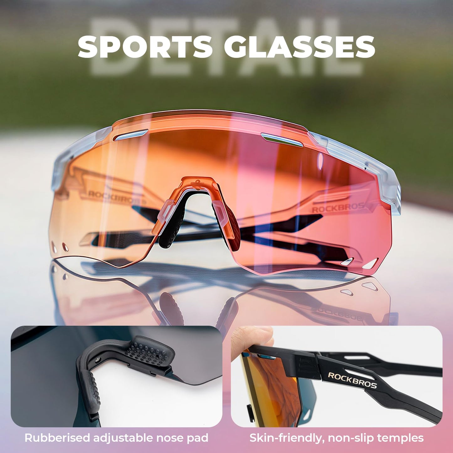 ROCKBROS Cycling Glasses, Photochromic Sports Sunglasses for Men Woman, UV Protection Biking Sunglasses