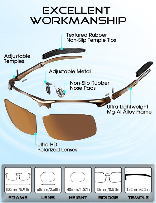 ATTCL Polarized Sunglasses Men Sports: UV Protection Anti Glare Wrap Around Lightweight Metal Driving Fishing Golf Running