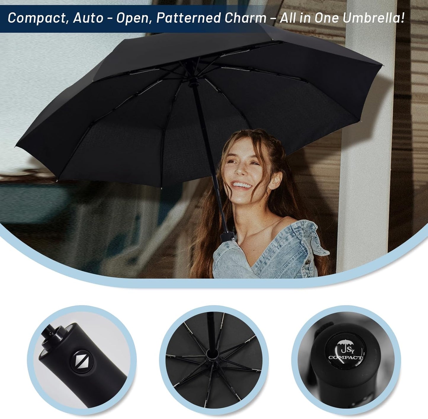SY COMPACT Travel Umbrella - Windproof Automatic Design with UV Sun Protection | Small & Compact Size