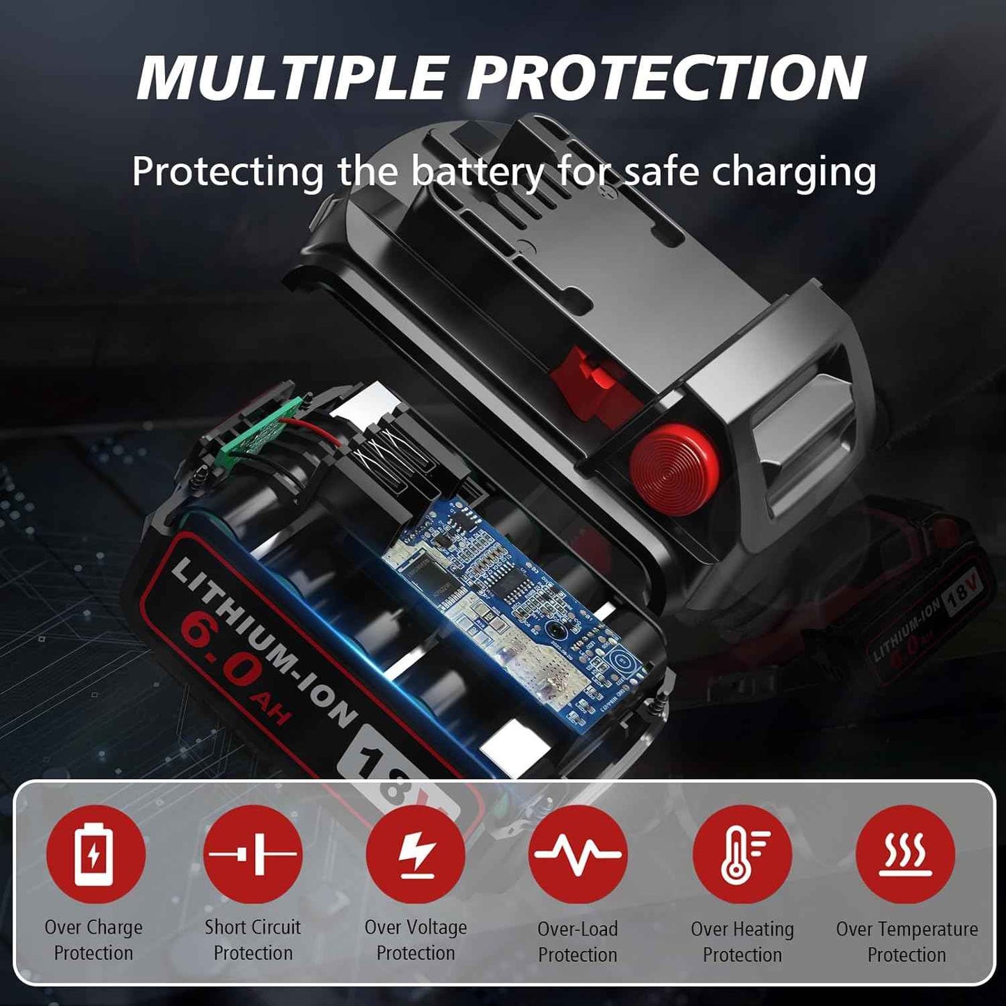 Milwaukee M18 6.0Ah Lithium-ion Battery Replacement (2-Pack) - Compatible with 18V Chargers & Tools