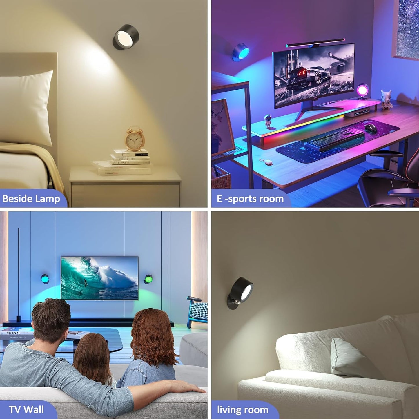 Rechargeable LED Wall Mounted Lights - 3 Pack with Remote, Dimmable & 360° Rotation for Bedroom