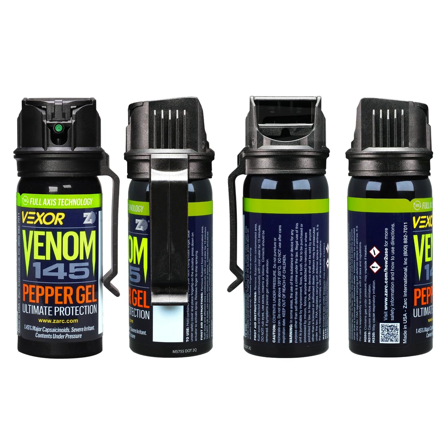 VEXOR Venom Pepper Gel Spray, 1.45% Major Capsaicinoids, Up to 20 ft Range, 18 Bursts, Belt Clip, Made in USA, 1 Pack, 1.8 fl oz