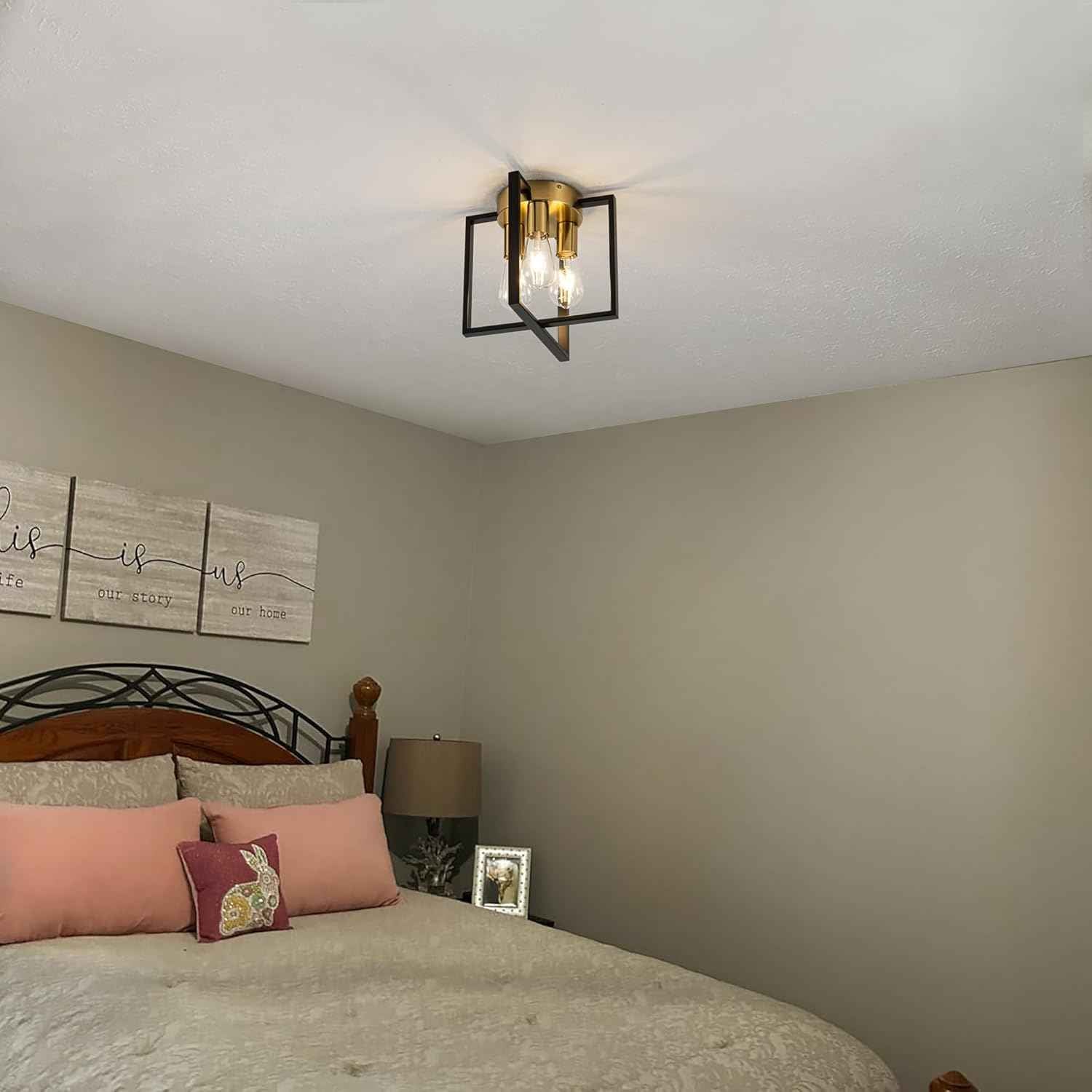 Brushed Nickel 3-Light Flush Mount Ceiling Light Fixture - Modern Geometric Design for Living Room, Kitchen, Dining Room, and Hallways