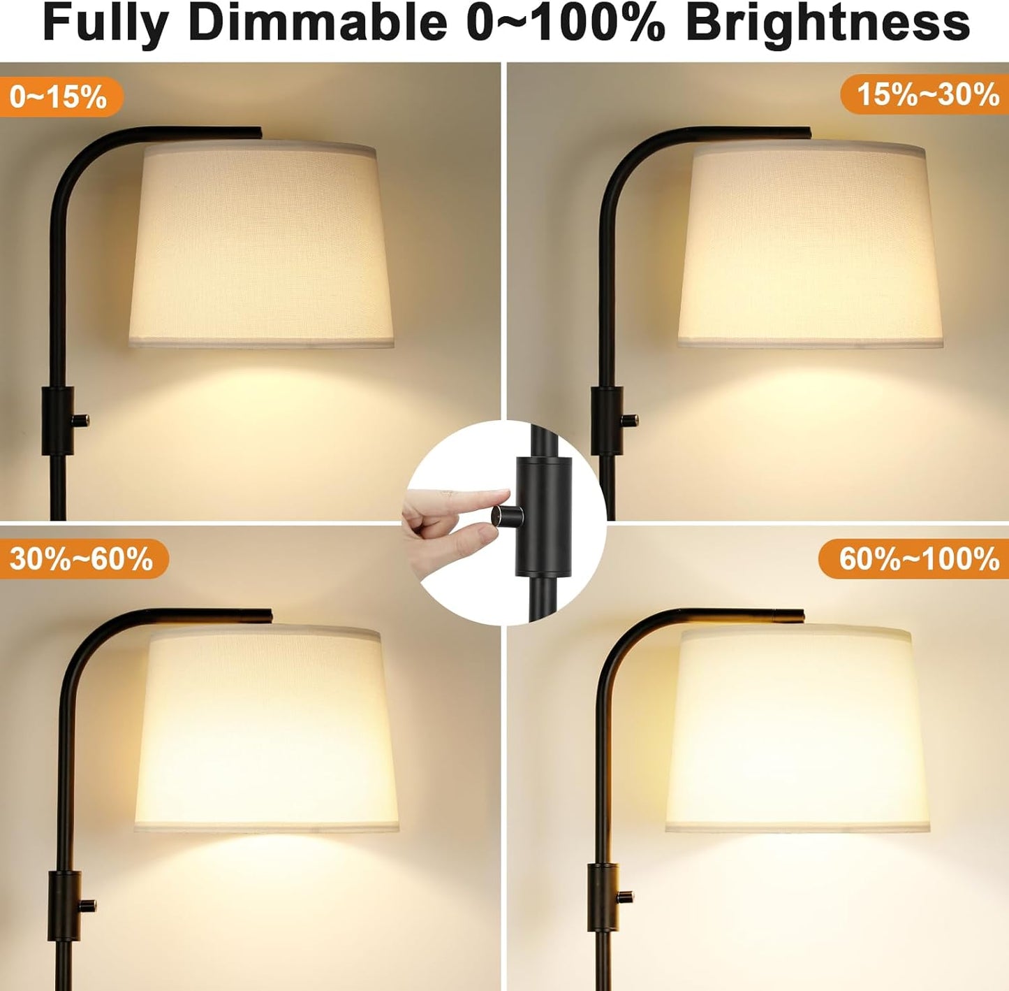 Modern Dimmable Floor Lamp with 9W LED Bulbs - Stylish Standing Light for Living Room & Bedroom (Gold & White)