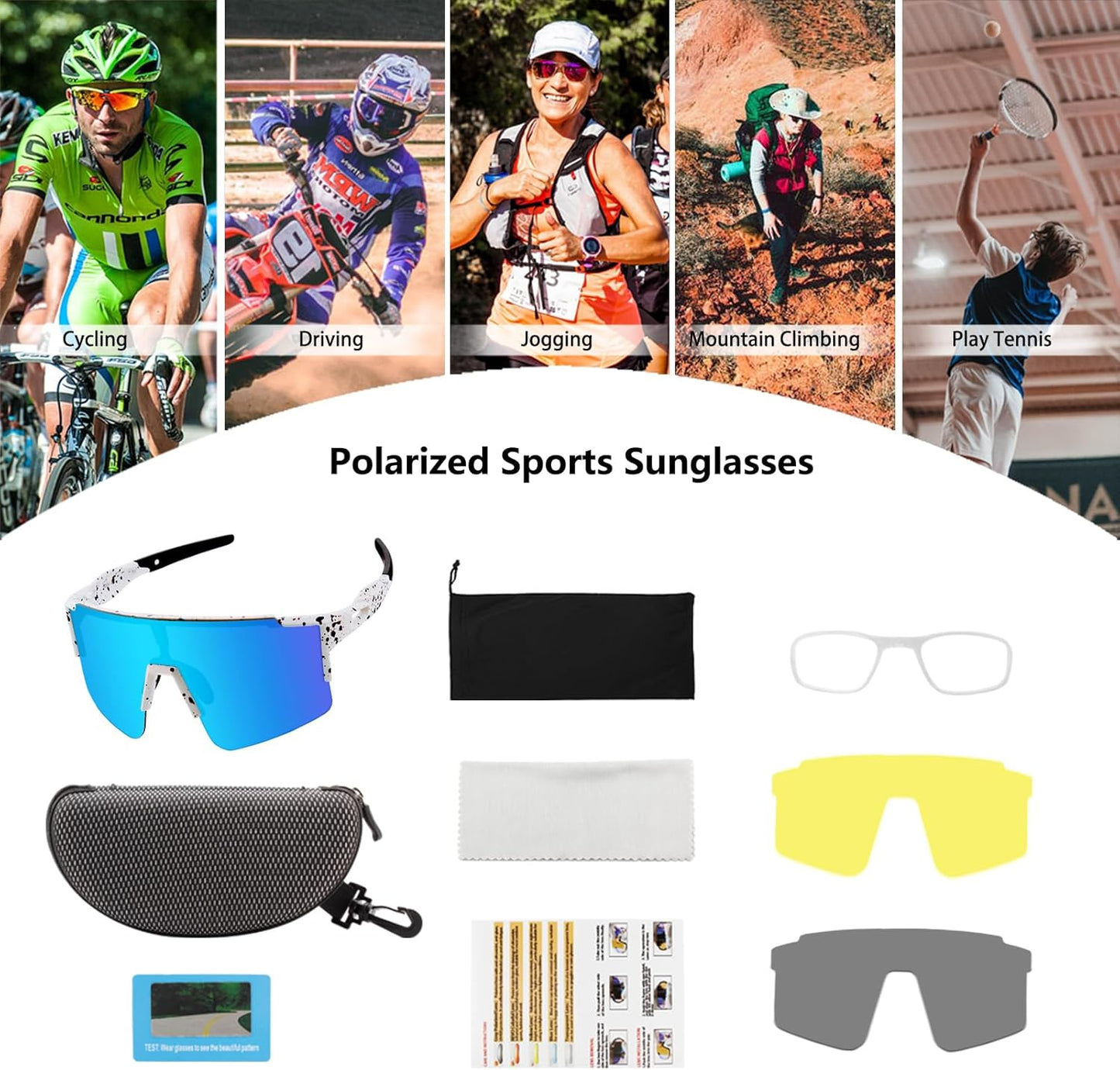 OULAIQI Cycling Sunglasses - Polarized for Men & Women | 1 or 3 Interchangeable Lenses