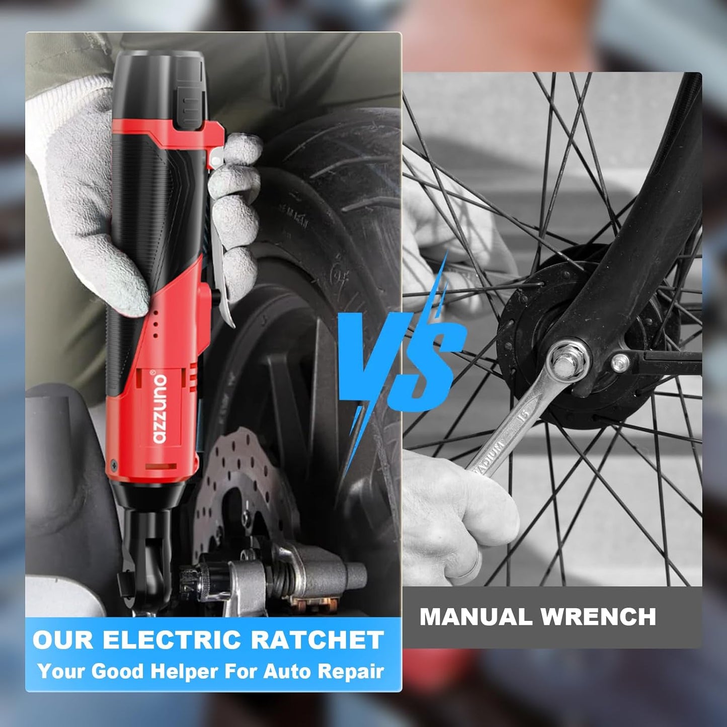 AZZUNO Cordless Electric Ratchet Wrench Set - 30 Ft-lbs, 300 RPM, 2 Batteries & 7 Sockets