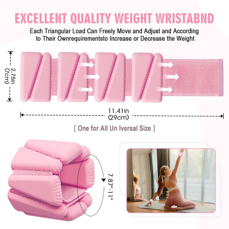 Wrist Weights, Adjustable Wrist Ankle Weights for Women, Wearable Arm & Leg Weights Set of 2(1 lb Each), Weighted Bangles for Walking, Yoga, Dance, Barre, Gym (Pink)